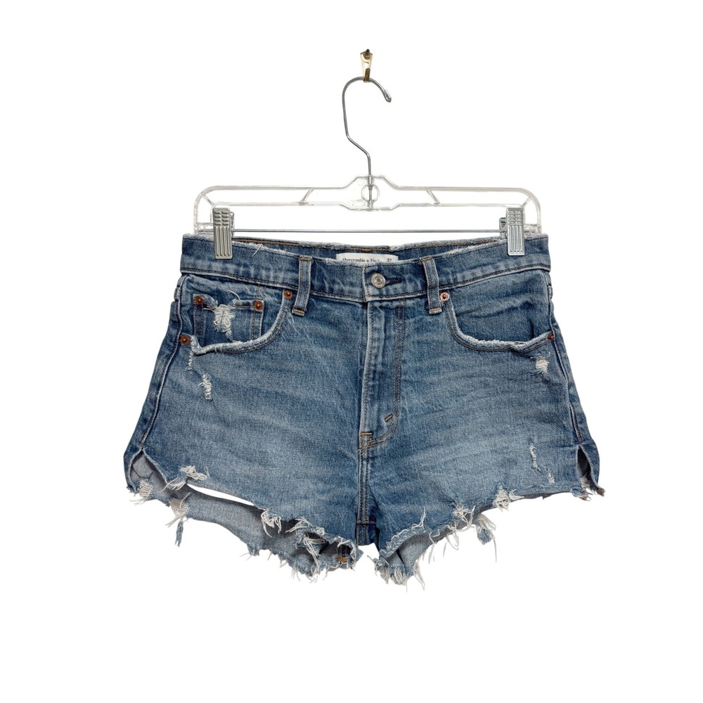 Abercrombie & Fitch The Mom Short High Rise Distressed Denim Blue Womens 27/4